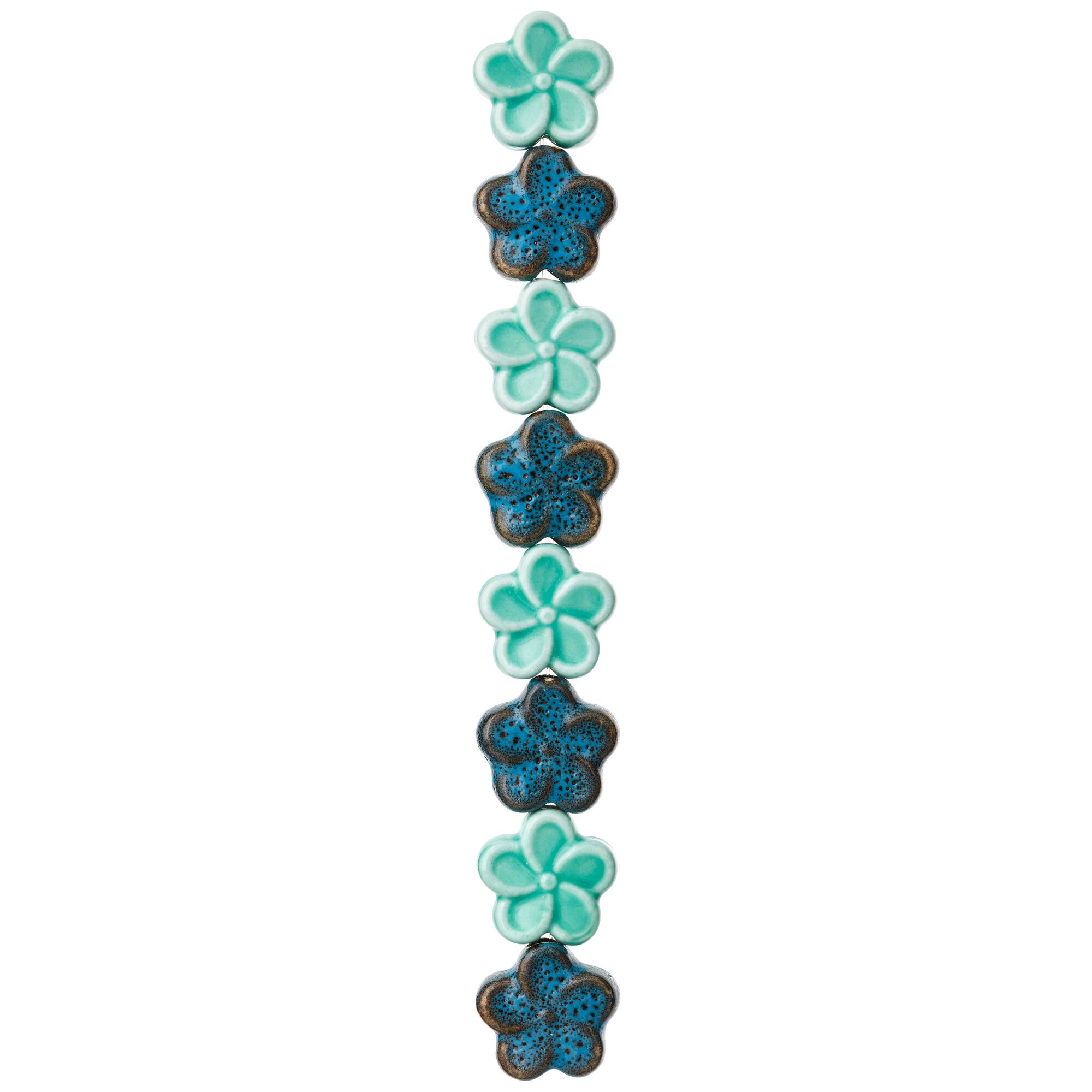 Aqua Mix Flower Ceramic Beads, 18mm by Bead Landing™